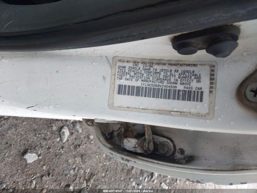 1997 Geo Prizm Lsi VIN: 1Y1SK5268VZ404938 Lot: 43716147