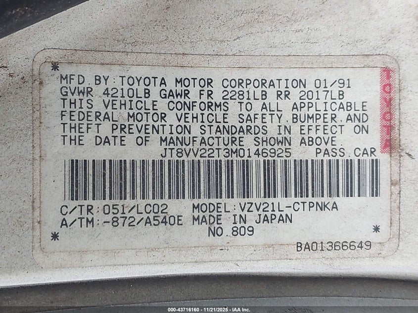 JT8VV22T3M0146925 1991 LEXUS ES photo no. 9