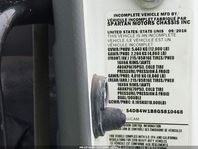 2016 Isuzu Npr Gas Reg VIN: 54DB4W1B8GS810468 Lot: 43716237