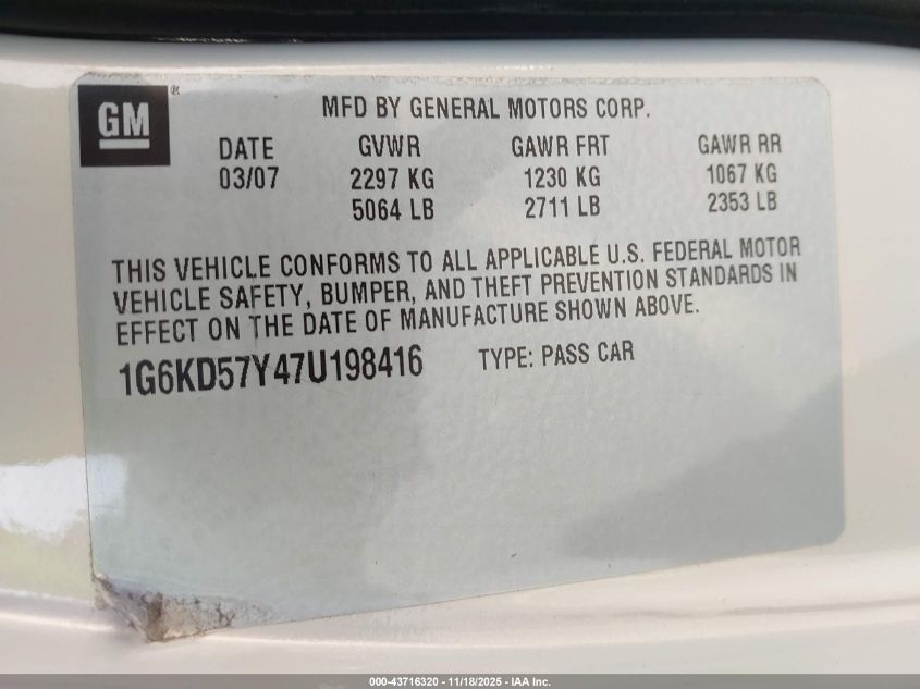 2007 Cadillac Dts Luxury I VIN: 1G6KD57Y47U198416 Lot: 43716320