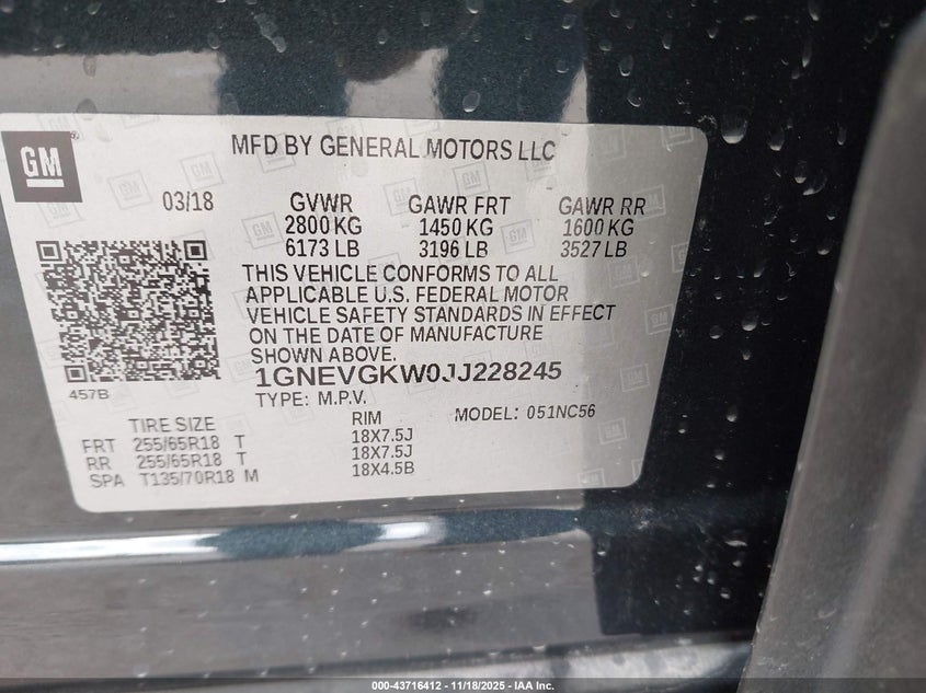 1GNEVGKW0JJ228245 2018 CHEVROLET TRAVERSE photo no. 9
