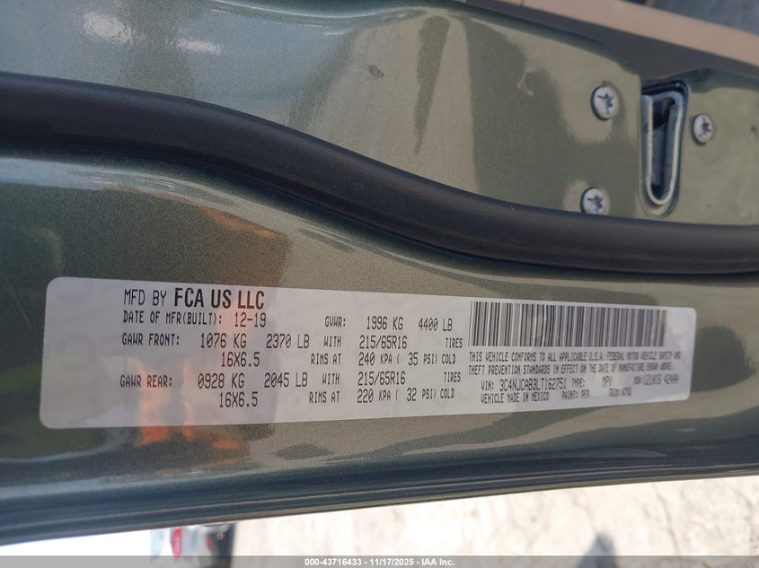 2020 Jeep Compass Sport Fwd VIN: 3C4NJCAB3LT162751 Lot: 43716433