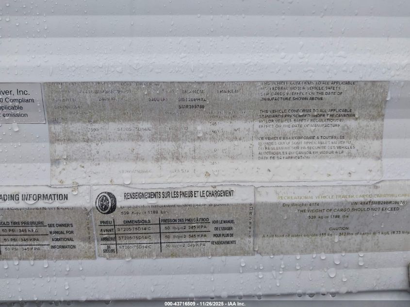 2011 Salem Cruise Lite VIN: 4X4TSMB29BR399769 Lot: 43716509