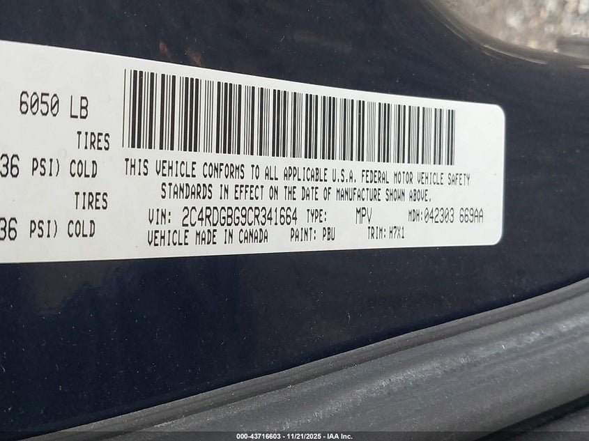 2012 Dodge Grand Caravan Se/Avp VIN: 2C4RDGBG9CR341664 Lot: 43716603