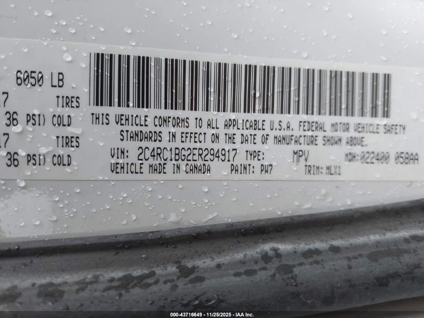 2014 Chrysler Town & Country Touring VIN: 2C4RC1BG2ER294917 Lot: 43716649