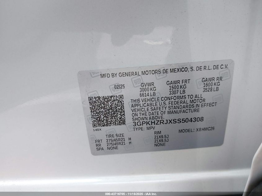 2025 Honda Prologue Elite VIN: 3GPKHZRJXSS504308 Lot: 43716705