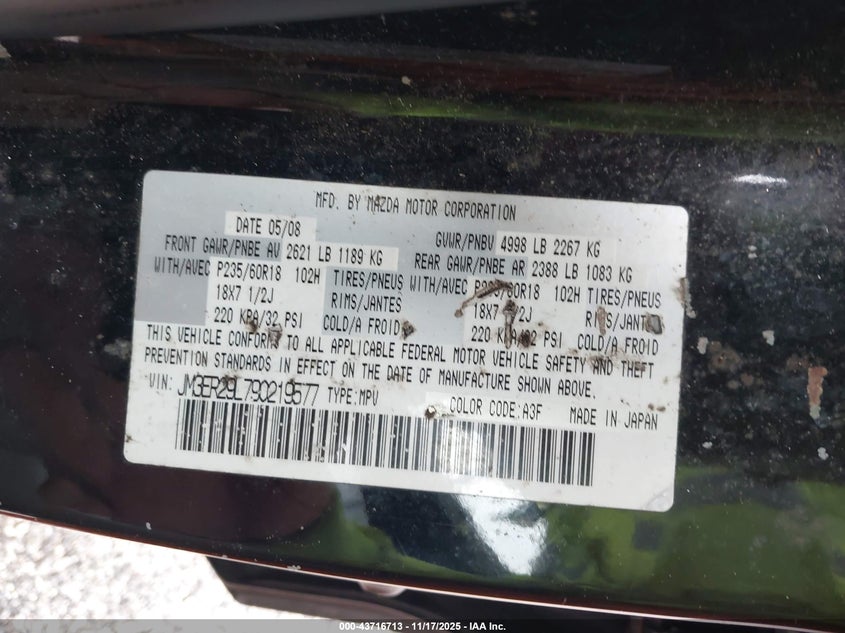 2009 Mazda Cx-7 Grand Touring VIN: JM3ER29L790219577 Lot: 43716713