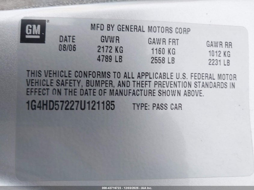 1G4HD57227U121185 2007 BUICK LUCERNE photo no. 9