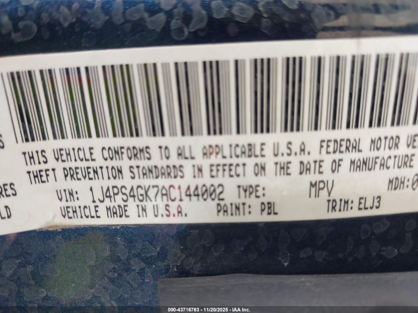 2010 Jeep Grand Cherokee Laredo VIN: 1J4PS4GK7AC144002 Lot: 43716763