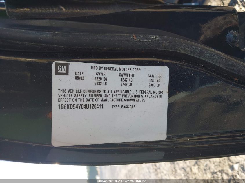 2004 Cadillac Deville Standard VIN: 1G6KD54Y04U120411 Lot: 43716903