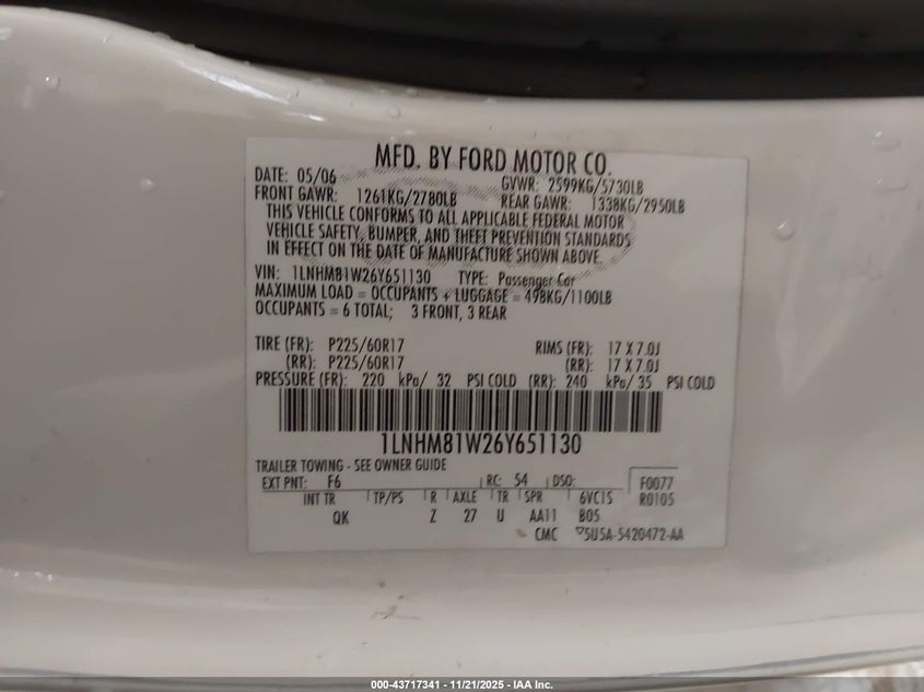 2006 Lincoln Town Car Signature VIN: 1LNHM81W26Y651130 Lot: 43717341