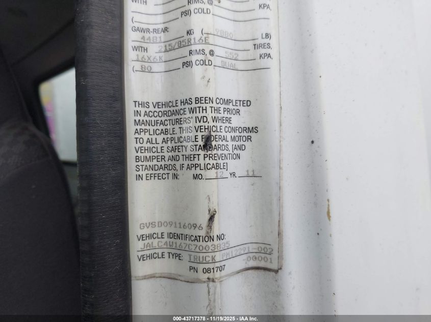 2012 Isuzu Npr Hd Dsl Reg VIN: JALC4W167C7003835 Lot: 43717378