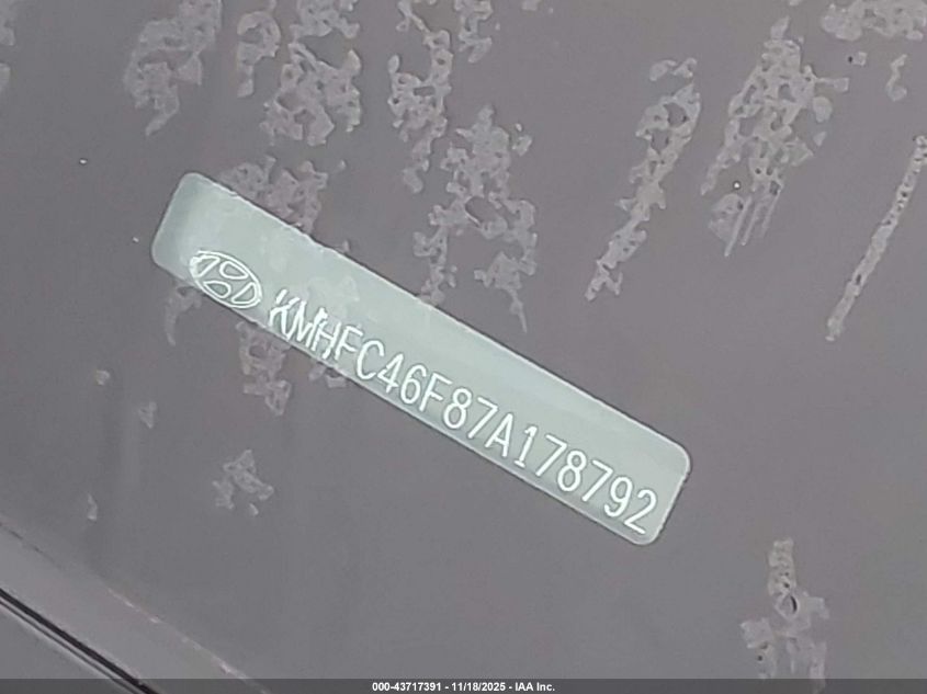 2007 Hyundai Azera Limited/Se VIN: KMHFC46F87A178792 Lot: 43717391