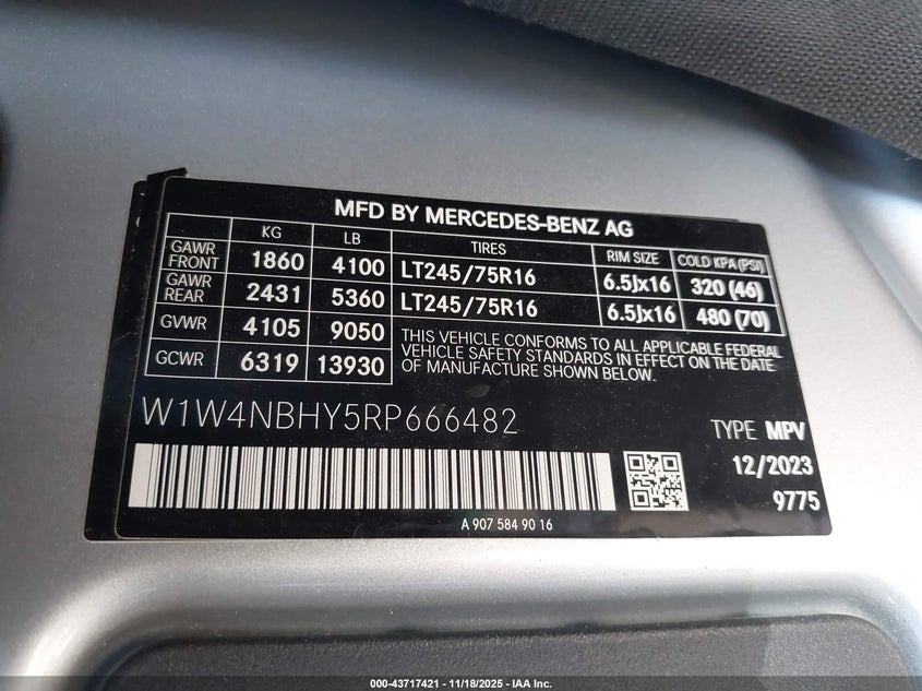 2024 Mercedes-Benz Sprinter 2500 Standard Roof 4-Cyl Diesel Ho VIN: W1W4NBHY5RP666482 Lot: 43717421