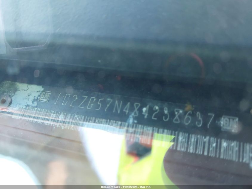 2008 Pontiac G6 VIN: 1G2ZG57N484238637 Lot: 43717449