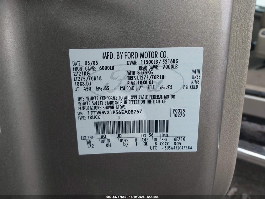 1FTWW31P56EA08757 2006 FORD F350 photo no. 8