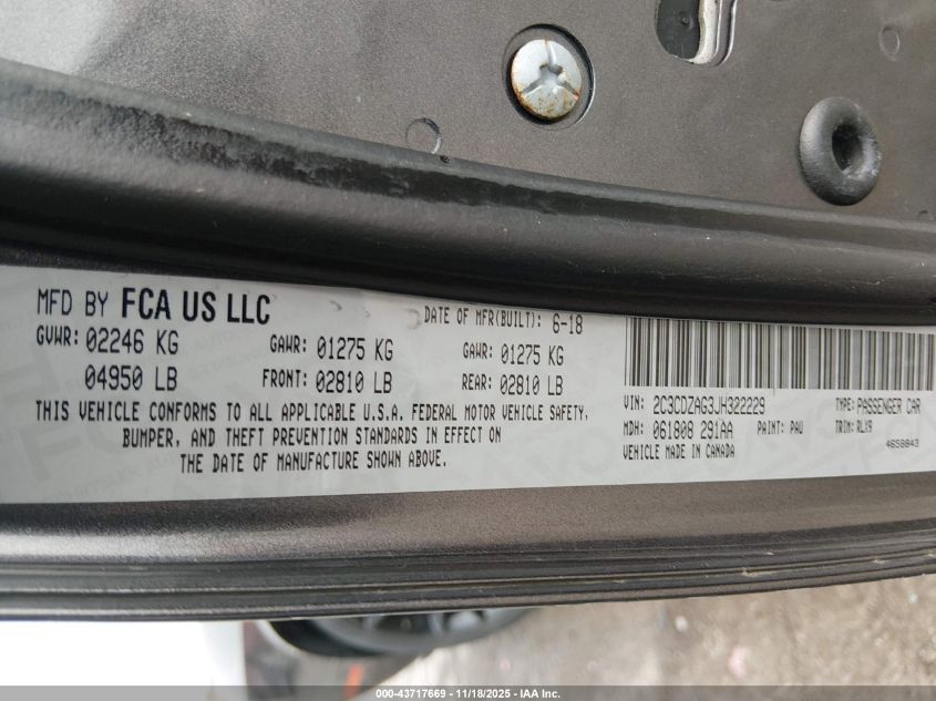 2018 Dodge Challenger Sxt Plus VIN: 2C3CDZAG3JH322229 Lot: 43717669