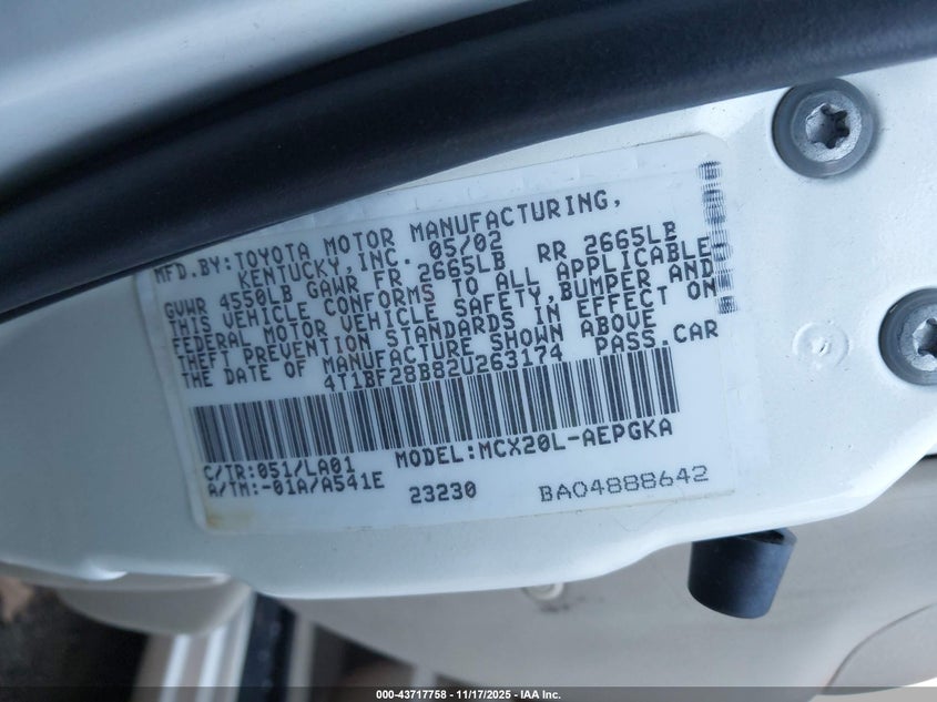 2002 Toyota Avalon Xls VIN: 4T1BF28B82U263174 Lot: 43717758