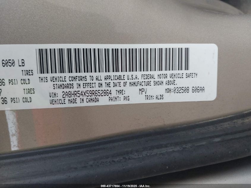 2009 Chrysler Town & Country Touring VIN: 2A8HR54X59R652864 Lot: 43717884