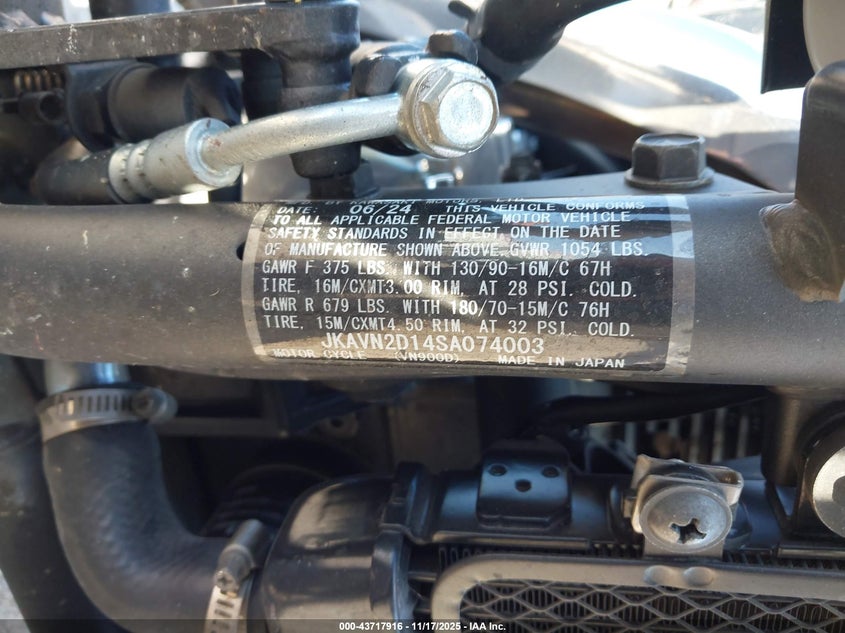 2025 Kawasaki Vn900 D VIN: JKAVN2D14SA074003 Lot: 43717916