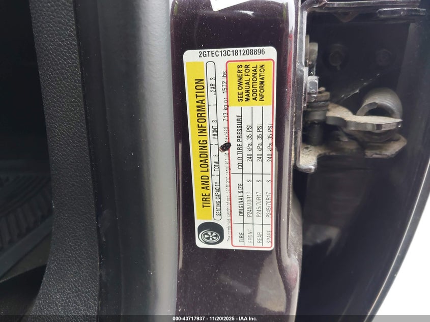 2008 GMC Sierra 1500 Sl VIN: 2GTEC13C181208896 Lot: 43717937