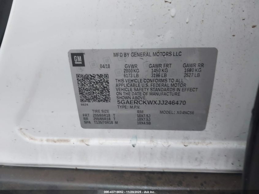 2018 Buick Enclave Premium VIN: 5GAERCKWXJJ246470 Lot: 43718052