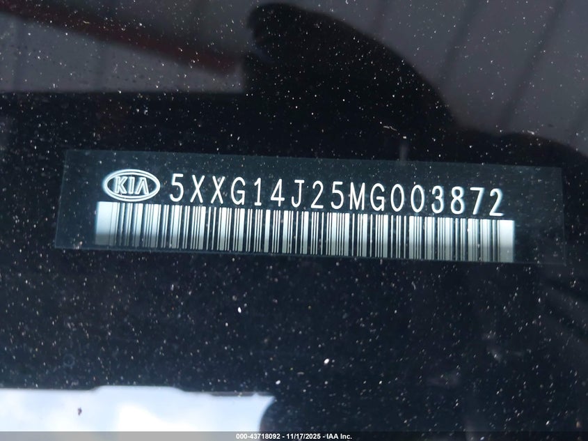 2021 Kia K5 Lxs VIN: 5XXG14J25MG003872 Lot: 43718092