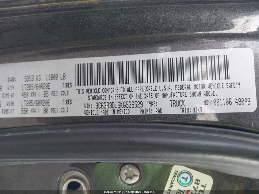 3C63R3DL6KG536529 2019 RAM 3500 photo no. 9