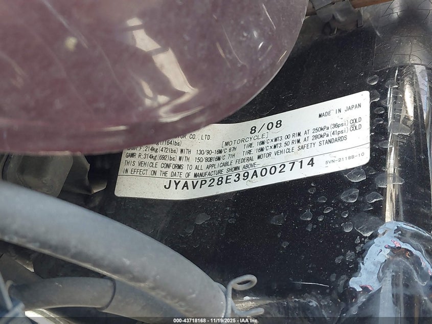 2009 Yamaha Xv1700 A VIN: JYAVP28E39A002714 Lot: 43718168