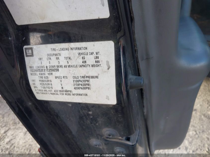 2001 Pontiac Grand Am Gt1 VIN: 1G2NV52E31C259258 Lot: 43718181