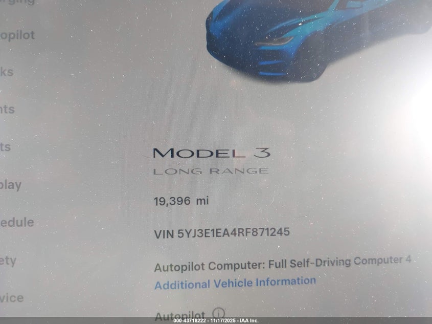 2024 Tesla Model 3 Long Range Dual Motor All-Wheel Drive/Rear-Wheel Drive VIN: 5YJ3E1EA4RF871245 Lot: 43718222
