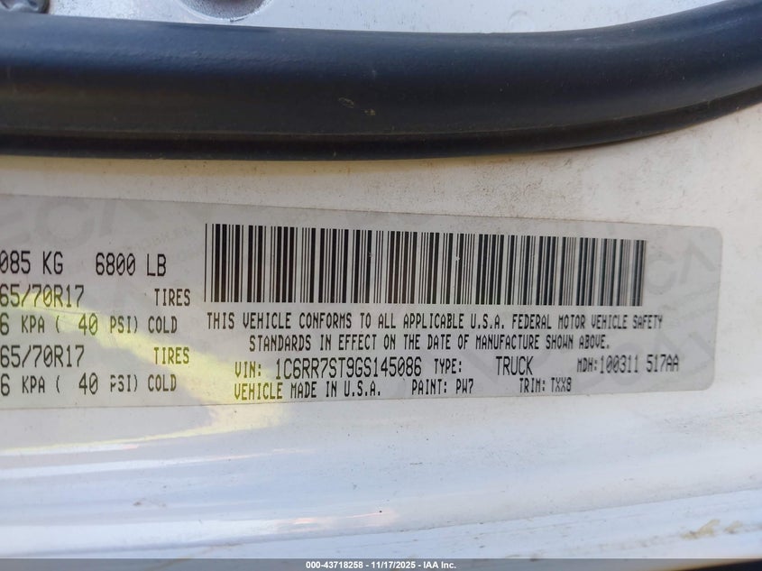 2016 Ram 1500 Tradesman VIN: 1C6RR7ST9GS145086 Lot: 43718258