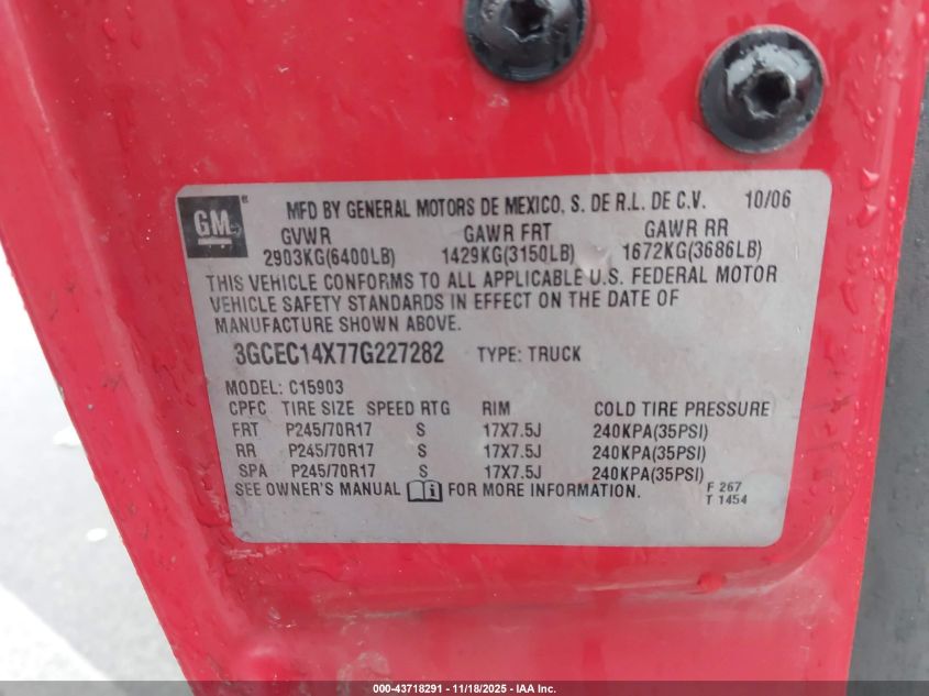 2007 Chevrolet Silverado 1500 Classic Work Truck VIN: 3GCEC14X77G227282 Lot: 43718291