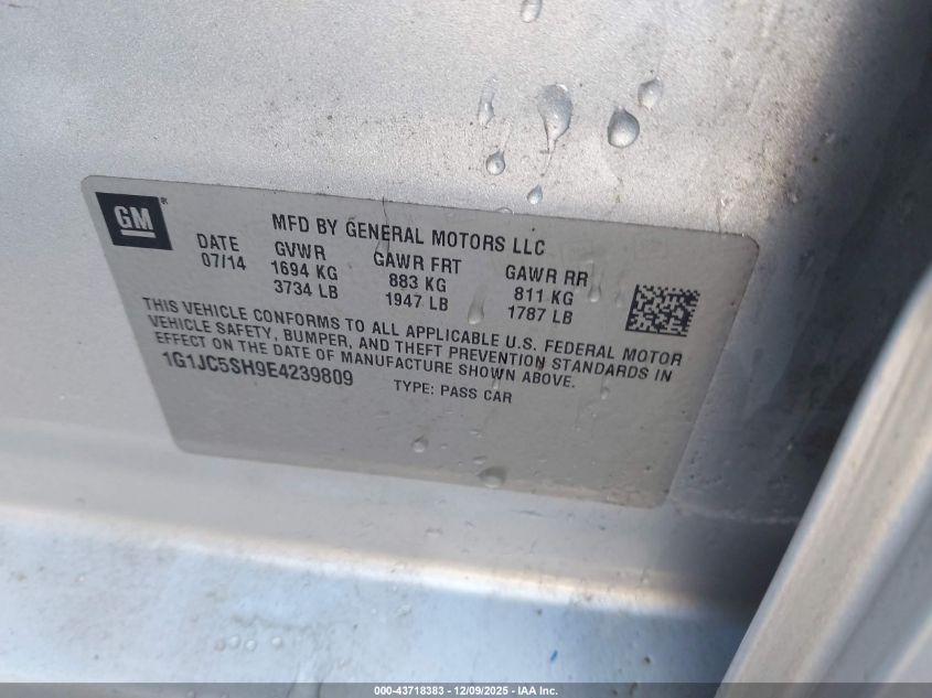 2014 Chevrolet Sonic Lt Auto VIN: 1G1JC5SH9E4239809 Lot: 43718383