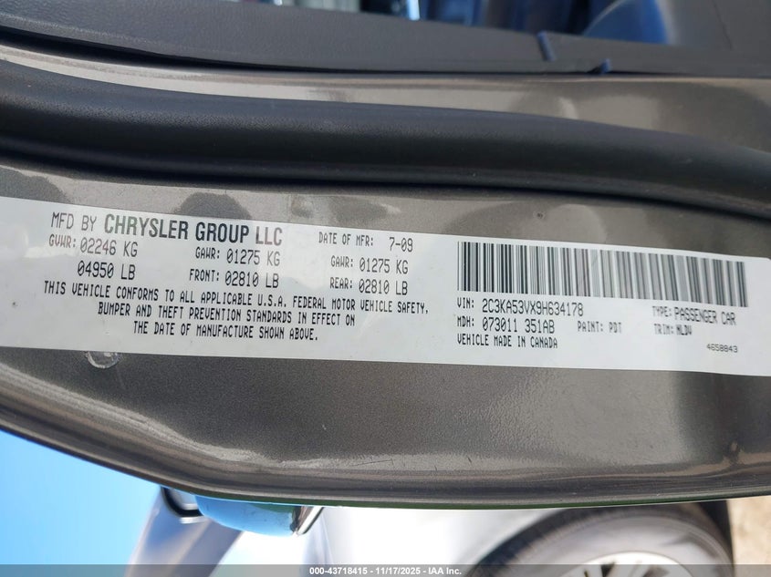 2009 Chrysler 300 Touring VIN: 2C3KA53VX9H634178 Lot: 43718415