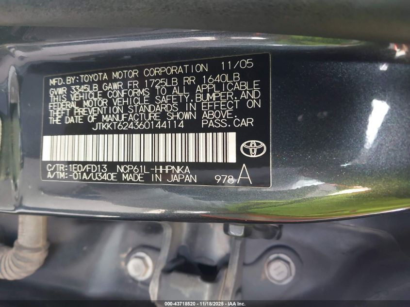 2006 Scion Xa VIN: JTKKT624360144114 Lot: 43718520