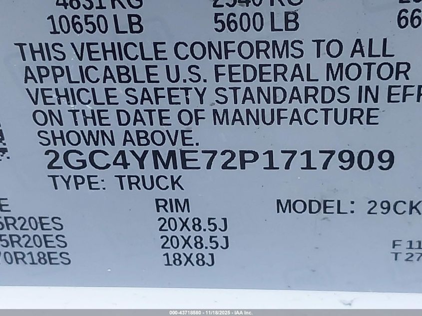 2023 Chevrolet Silverado 2500Hd 4Wd Standard Bed Custom VIN: 2GC4YME72P1717909 Lot: 43718580