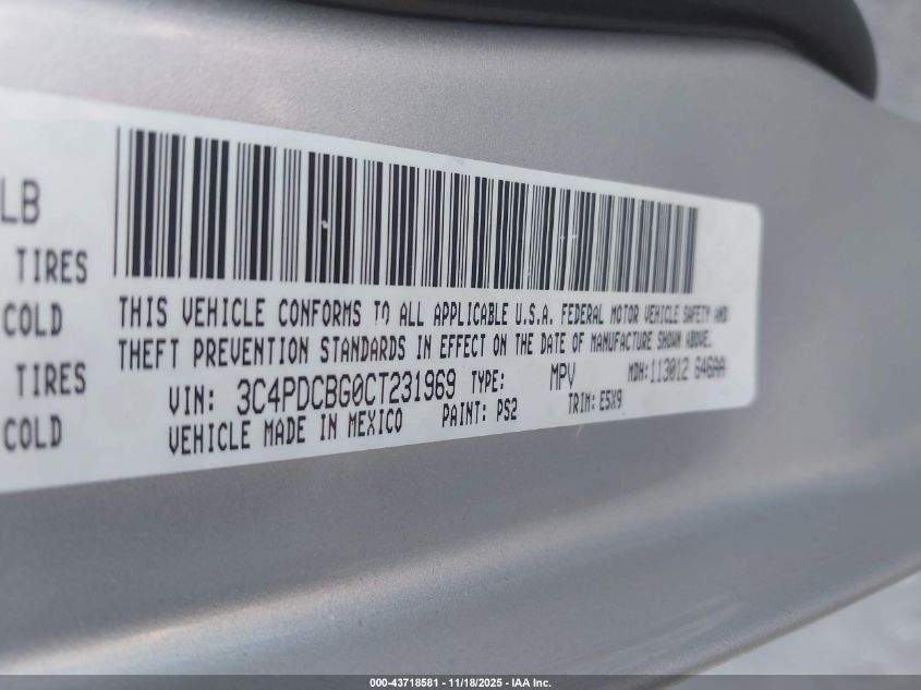 2012 Dodge Journey Sxt VIN: 3C4PDCBG0CT231969 Lot: 43718581