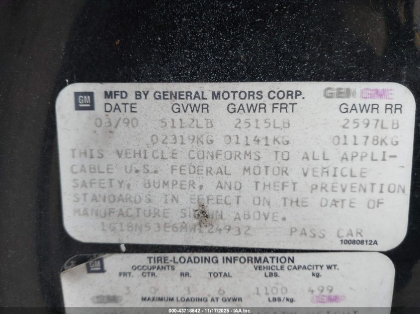 1991 Chevrolet Caprice Classic Ltz VIN: 1G1BN53E6MW124932 Lot: 43718642