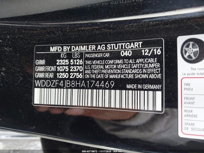 WDDZF4JB8HA174469 2017 MERCEDES-BENZ E-KLASSE photo no. 9