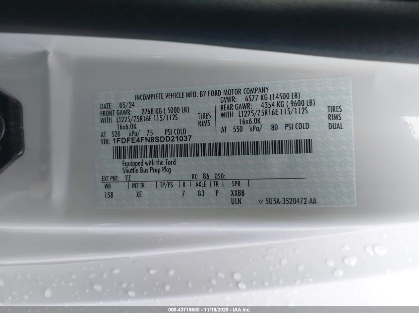 2025 Ford E-450 Cutaway VIN: 1FDFE4FN8SDD21037 Lot: 43718680