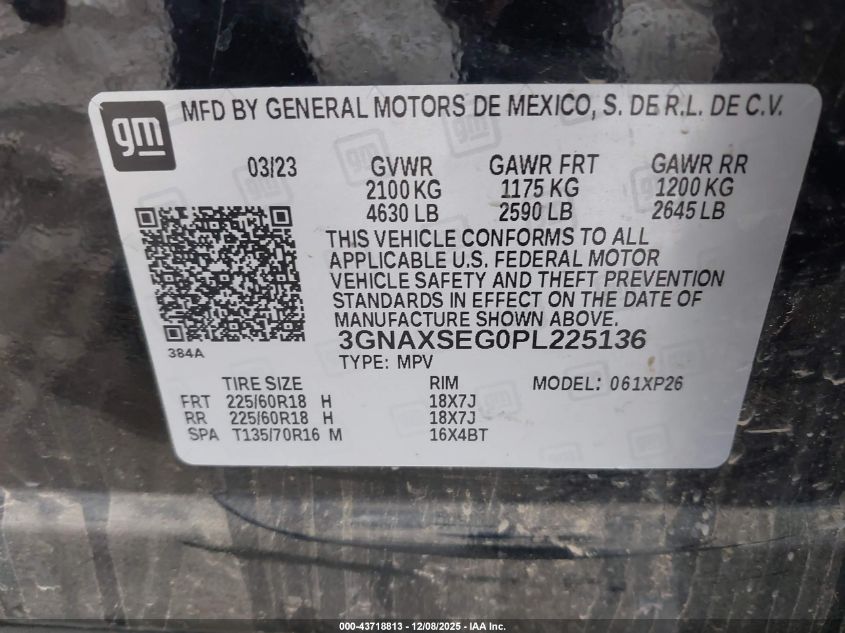 2023 Chevrolet Equinox Awd Ls VIN: 3GNAXSEG0PL225136 Lot: 43718813