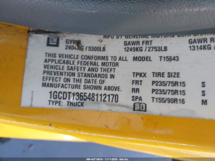 2004 Chevrolet Colorado Ls VIN: 1GCDT136548112170 Lot: 43718818