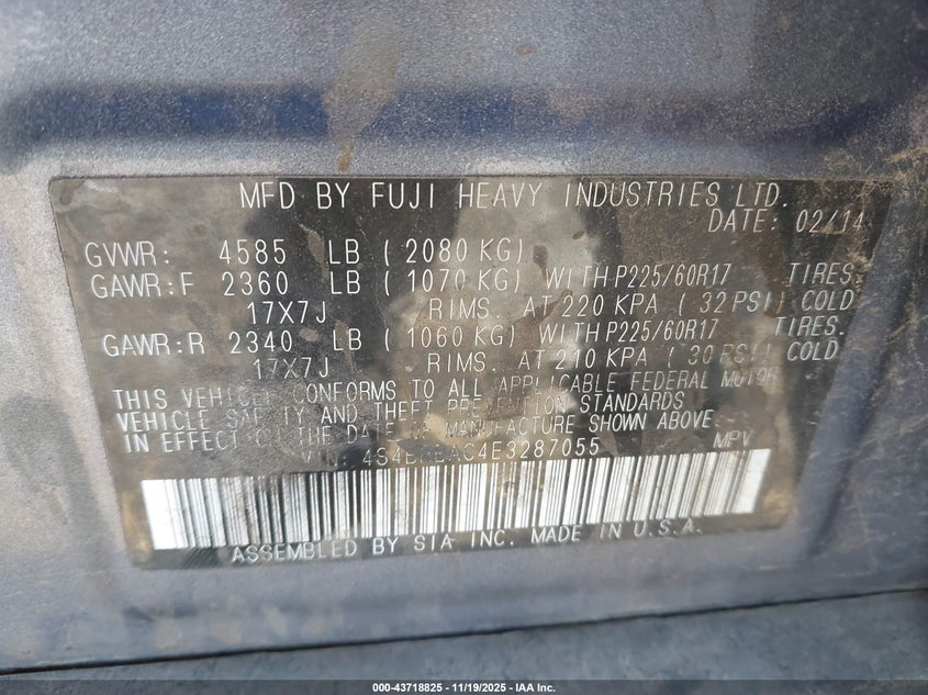 4S4BRBAC4E3287055 2014 SUBARU OUTBACK photo no. 9