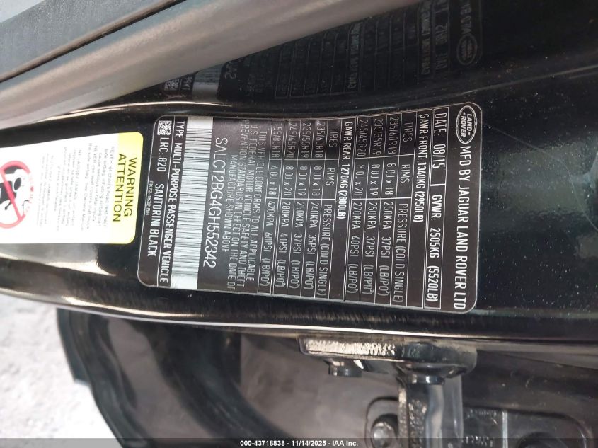 2016 Land Rover Discovery Sport Hse Lux VIN: SALCT2BG4GH552342 Lot: 43718838