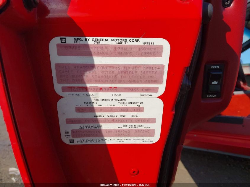 1985 Chevrolet Corvette VIN: 1G1YY0782F5138599 Lot: 43718903