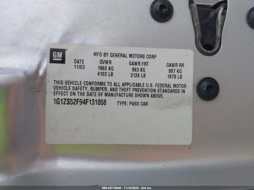 2004 Chevrolet Malibu VIN: 1G1ZS52F94F131858 Lot: 43718946