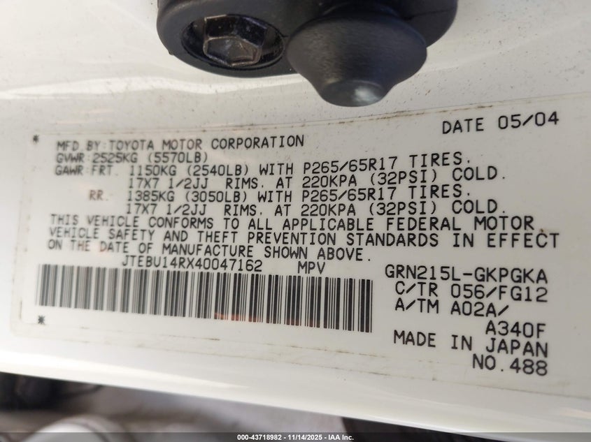 JTEBU14RX40047162 2004 TOYOTA 4RUNNER photo no. 9