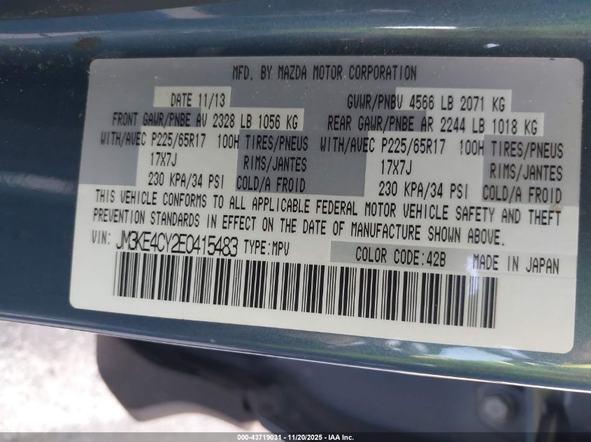 2014 Mazda Cx-5 Touring VIN: JM3KE4CY2E0415483 Lot: 43719031