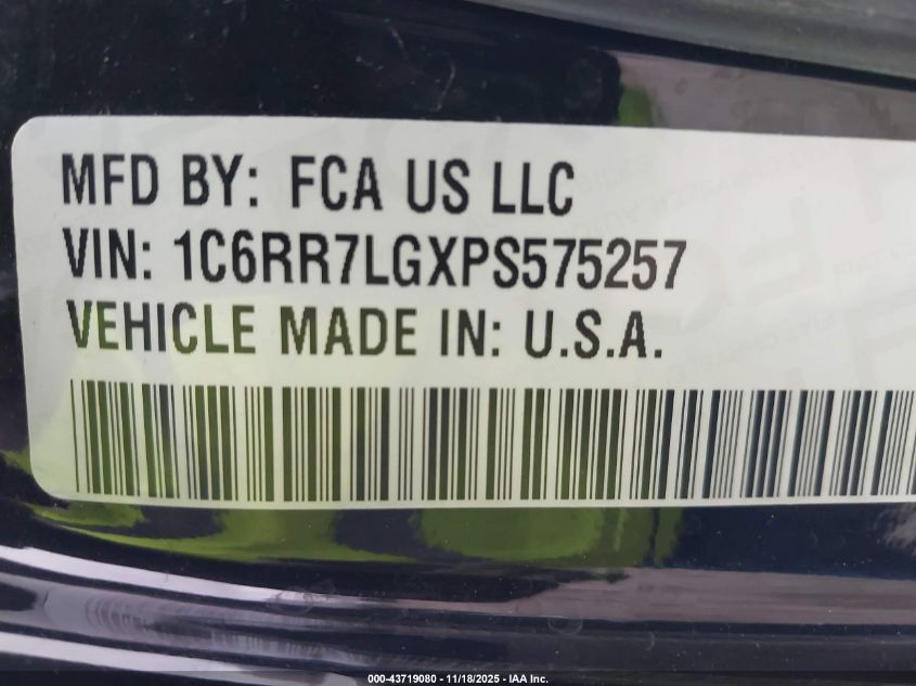 2023 Ram 1500 Classic Slt 4X4 5'7 Box VIN: 1C6RR7LGXPS575257 Lot: 43719080